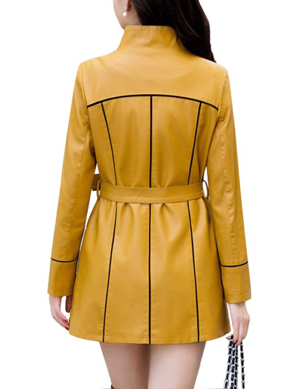 HugMe.fashion Long Coat Leather Jacket For Women Slim Fit LJK55